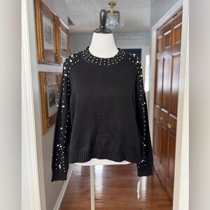 I.N. San Francisco Black Pearl-Embellished Sweater size large NWT